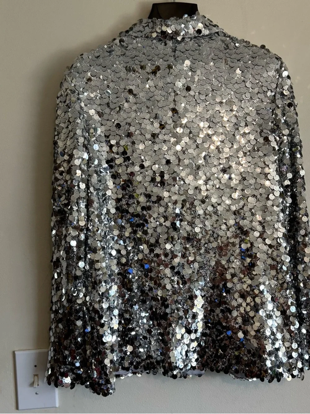 Avec Les Filles Silver Sequin Blazer Jacket - Shimmering Notch Lapel - Picture 2 of 6